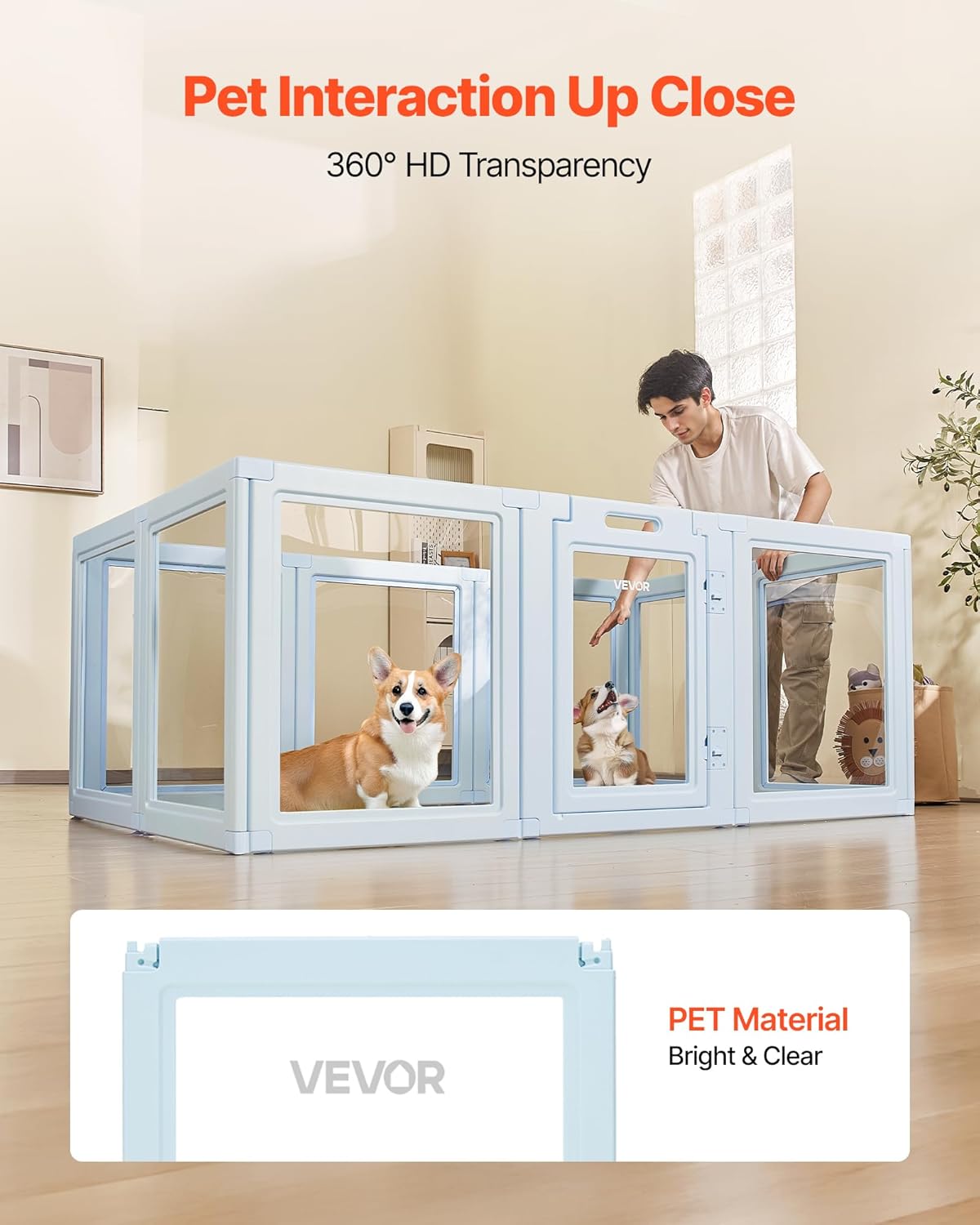 VEVOR Clear Acrylic Dog Playpen Indoor, 76x49x30 in Plastic Pet Playen for Large Sized Dogs, Easy Assemble Waterproof Puppy Playpen, Easy to Clean, Durable Indoor Pet Dogs Cats Fence Kit