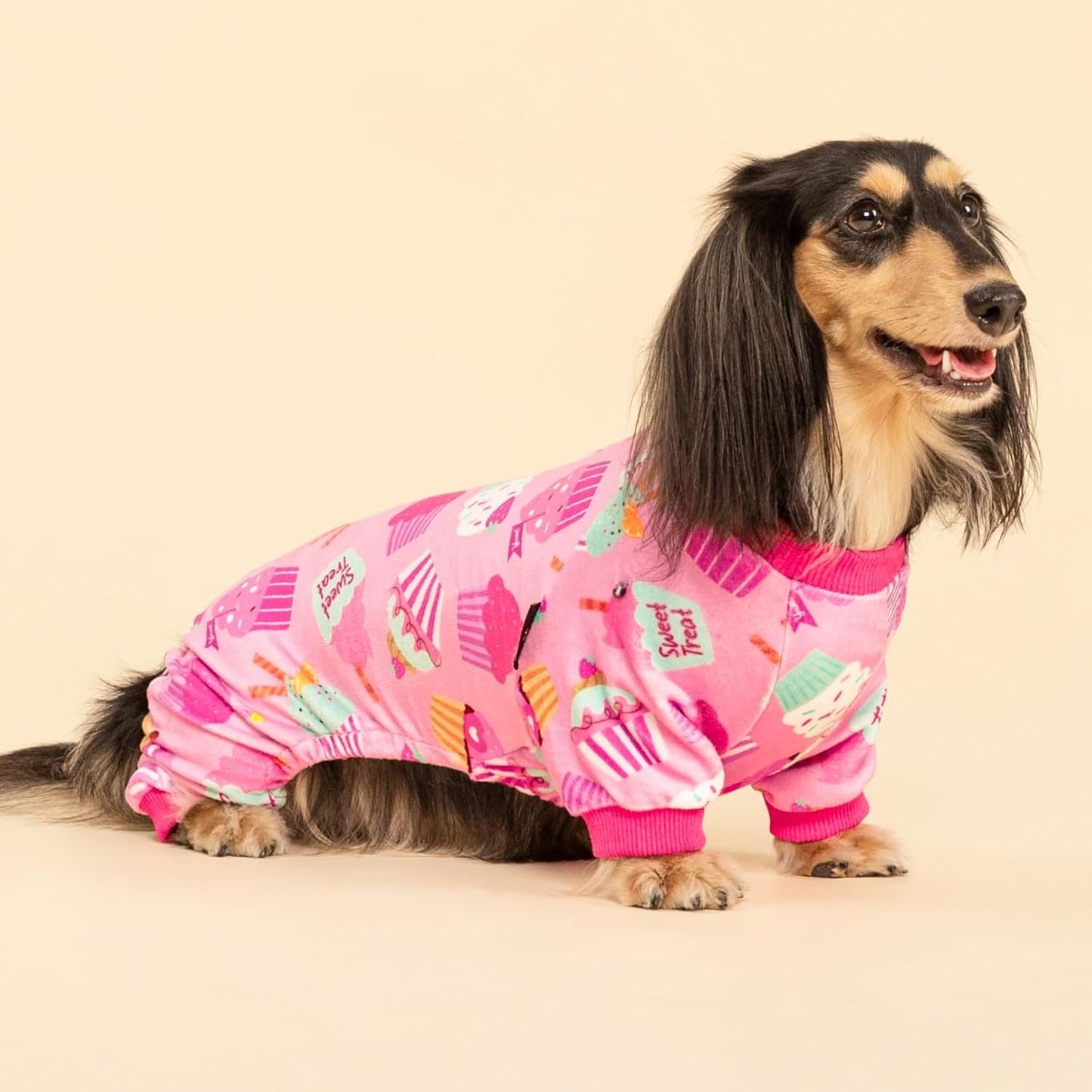 Fitwarm Cupcake Dog Pajamas, Birthday Outfit for Small Dogs Girl, Cozy Pet Onesie with Feet, Pink, XS