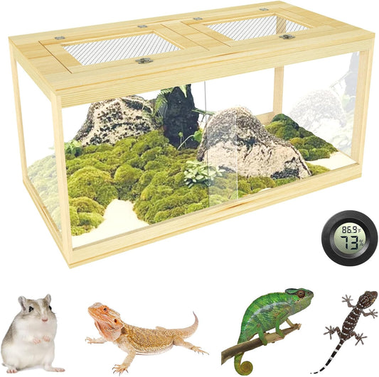 67 Gallon Reptile Tank - 40" Lockable Sliding Door Bearded Dragon & Snake Tank with Metal Mesh Roof, Front Opening Terrarium for Lizards, Leopard Gecko (Wood, 40" x 20" x 20")
