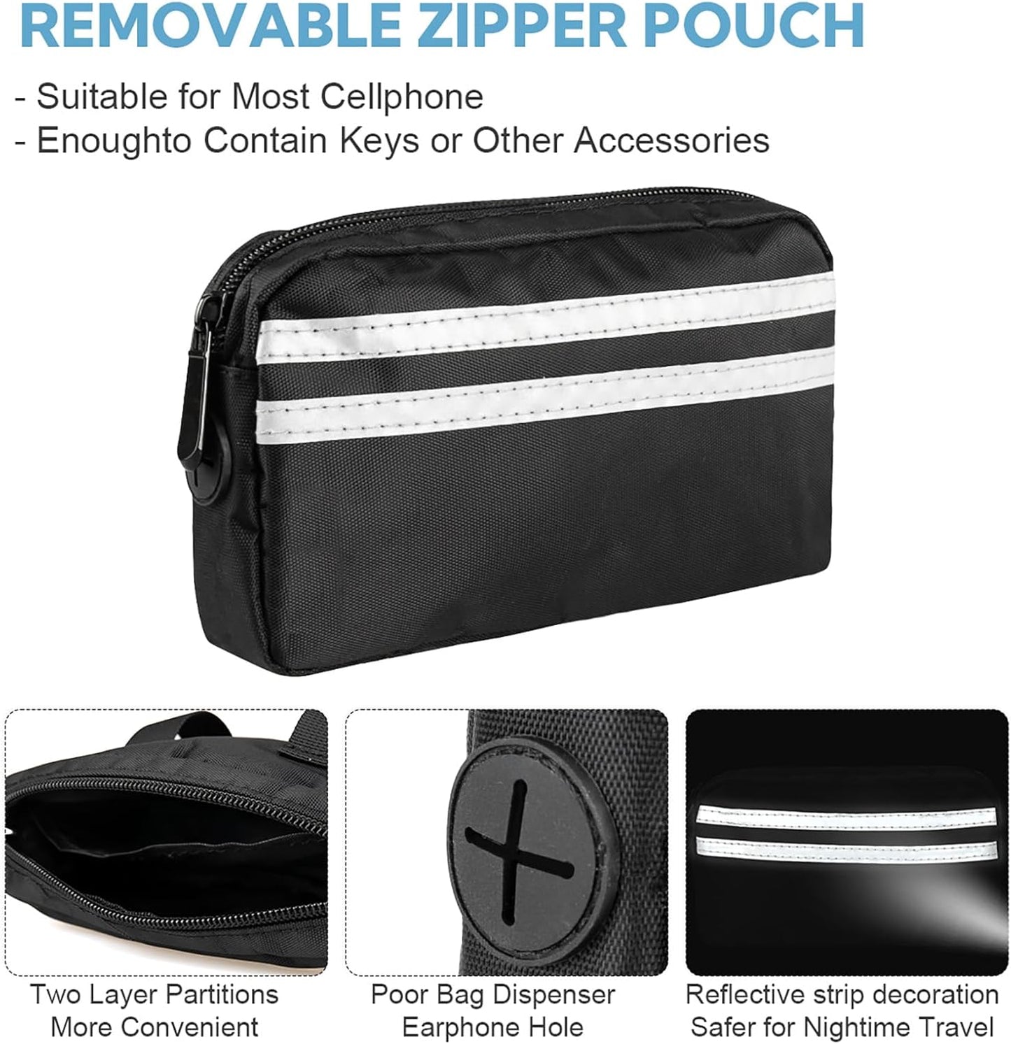 Hands Free Dog Leash, Adjustable Waist Belt with Double Padded Handles, Retractable Bungee for Medium & Large Dogs, Waist Leash for Dog Walking, Running, No Pull, Black