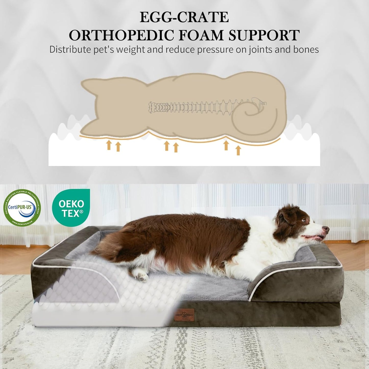 Comfort Expression Waterproof Orthopedic Foam Dog Beds for Large Dogs, Dog Beds Sofa Comfy Pet Bed with Washable Removable Cover & Non-Slip Bottom(Large,Dark Green)