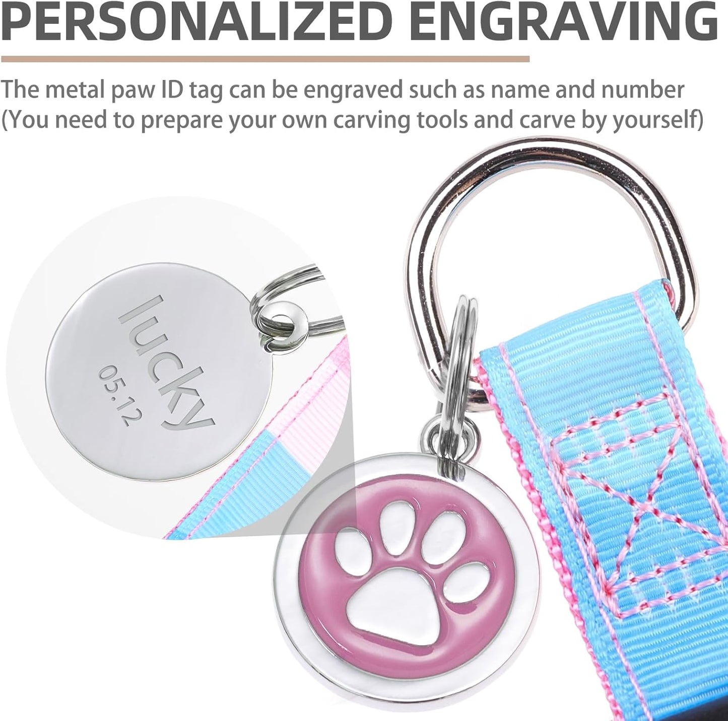 PUPTECK No Pull Dog Harness Soft Adjustable Basic Nylon Step in Puppy Vest Outdoor Walking with ID Tag, Striped Pink, M