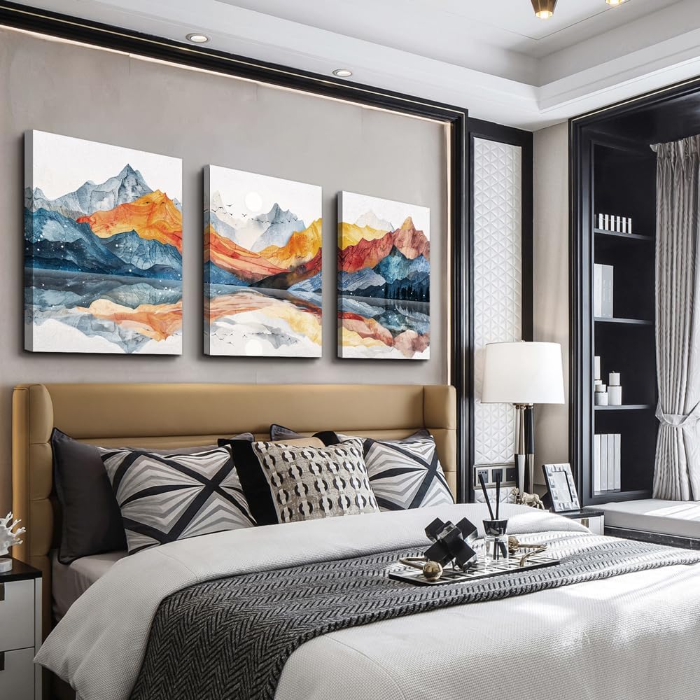 TTHYUEWS Abstract Wall Art for Living Room Canvas Wall Decor for Bedroom Office Decoration Wall Pictures Ink Mountain Landscapes Wall Paintings Artwork Modern Room Home Decor Ready To Hang 3 Piece