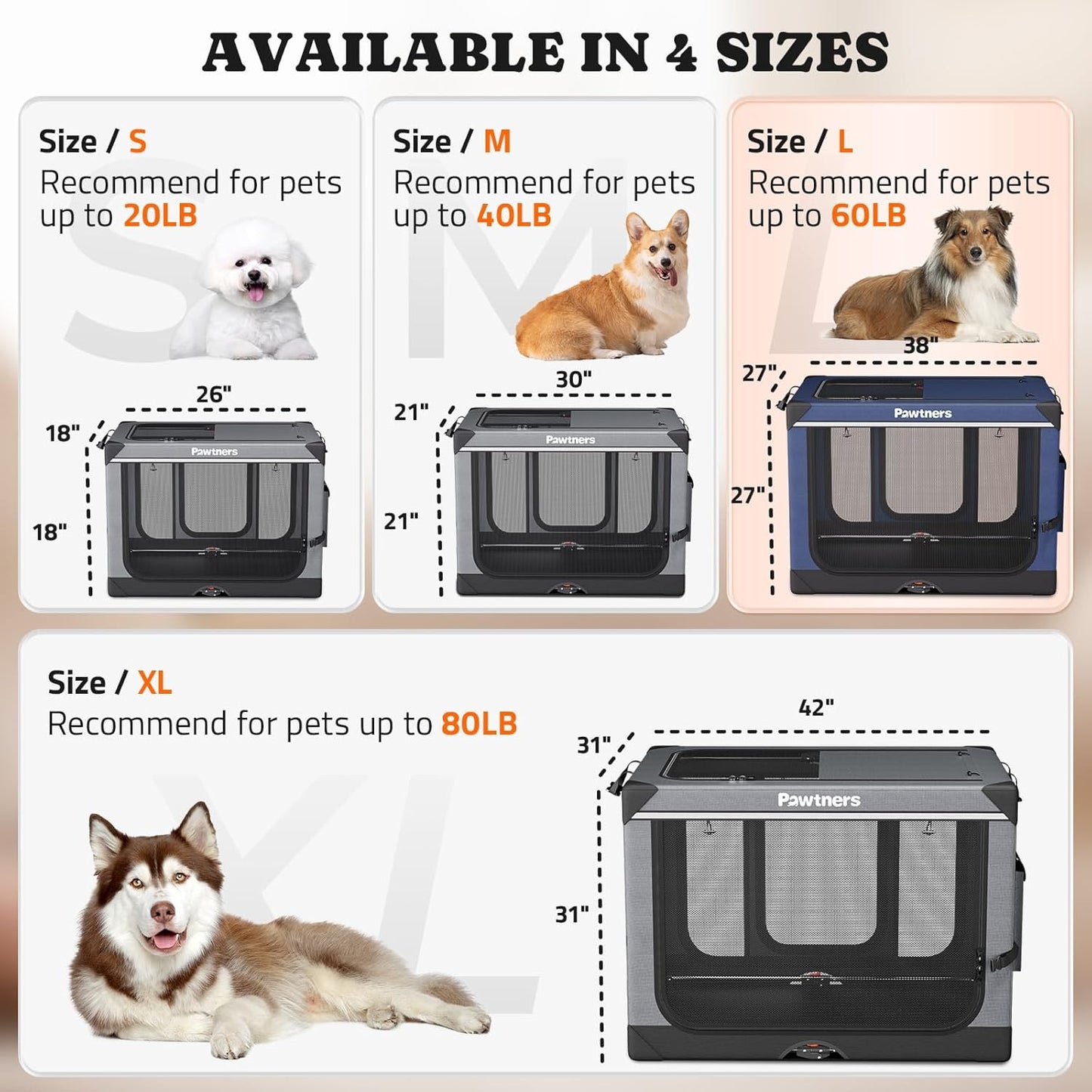 Collapsible Dog Crate: 38 Inch Foldable Soft Sided Dog Crate for Large Dogs, Portable Dog Travel Kennel with Soft Mat for Indoors & Outdoors, Blue (38" L x 27" W x 27" H)