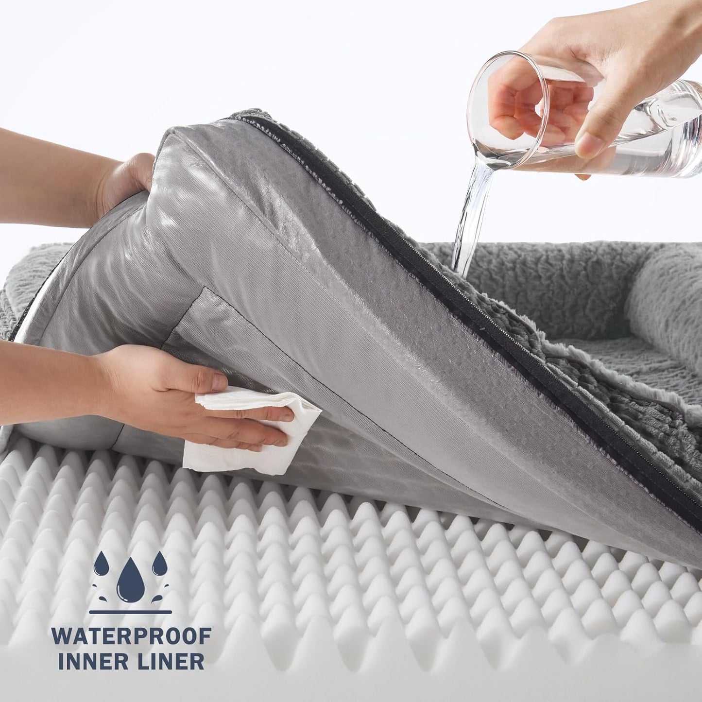 INVENHO Orthopedic Large Dog Bed, Egg-Crate Memory Foam Dog Couch with Washable Removable Cover, Waterproof Lining and Nonskid Bottom