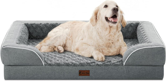 Orthopedic XL Dog Bed for Extra Large Dogs, Waterproof Memory Foam Dog Beds with Sides, Non-Slip Bottom and Egg-Crate Foam Big Dogs Couch Beds with Removable Washable Cover(X-Large,Grey)