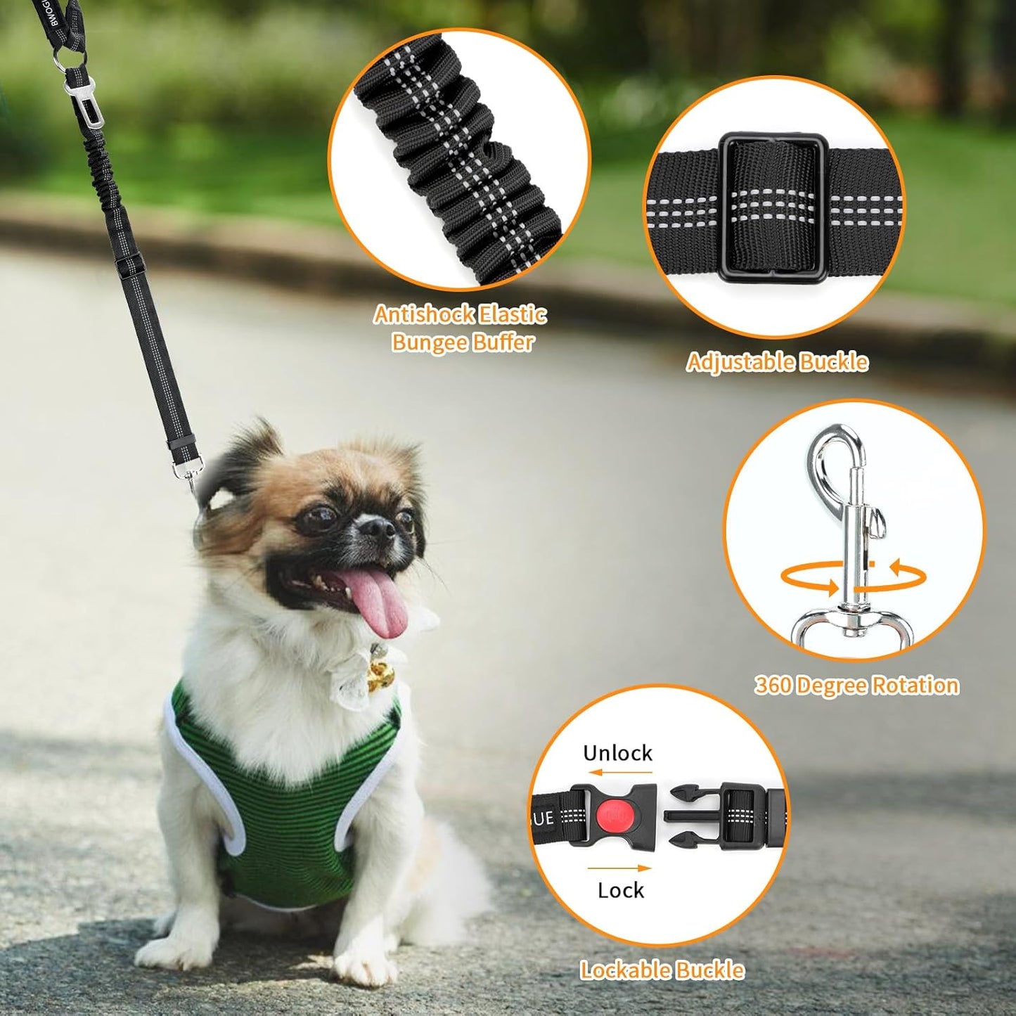 BWOGUE 2 Piece Dog Seat Belt for Car with Elastic Bungee Buffer Safety Seatbelt Car Headrest Restraint Wear Adjustable Metal Buckle Harness in Vehicle Travel for Pet