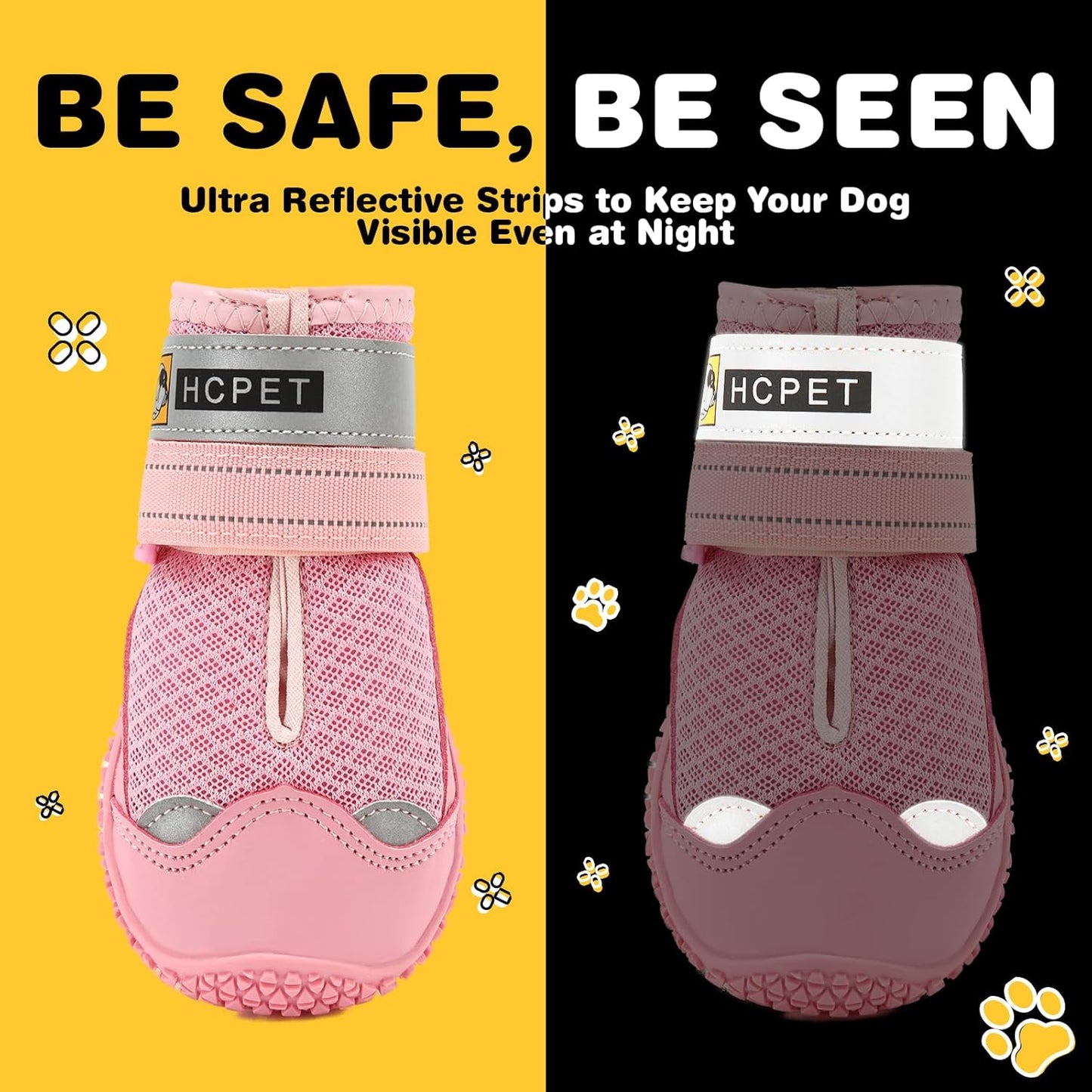 Hcpet Dog Shoes for Large Dogs, Breathable Dog Booties for Small Medium Dogs, Anti-Slip Dog Boots & Paw Protectors for Hot Pavement Winter Snow Hiking with Reflective Straps Pink Size 7