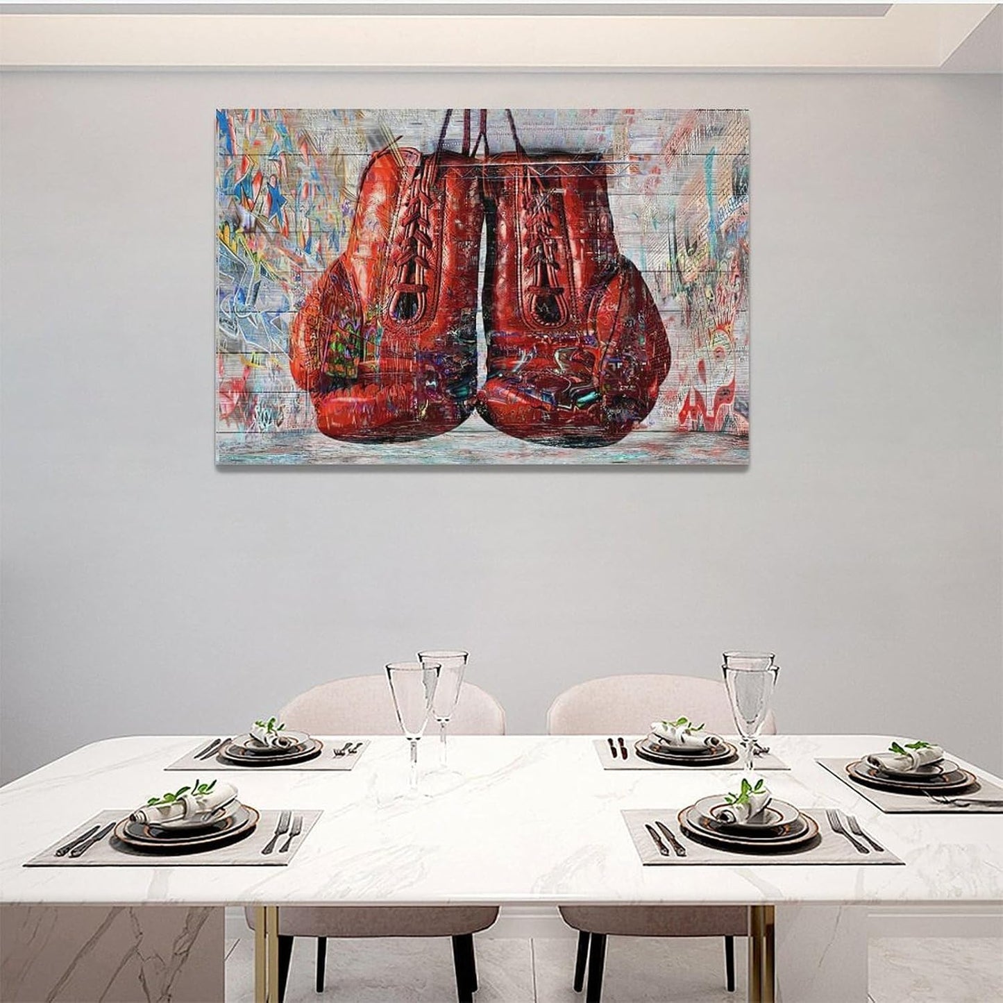 Quorin Banksy Graffiti Boxing Wall Art Red Boxing Gloves Pictures Gym Sport Wall Decor Canvas Print Painting Artwork for Gym Living Room Bedroom 16"x24"