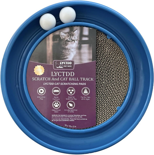 Interactive Cat Ball Track Toy for Indoor Cats, Cat Scratching Board & Exercise Set for Bored Indoor Adult and Kitten Mental & Physical Stimulation, with Spare Ball to Prevent Loss (Blue)