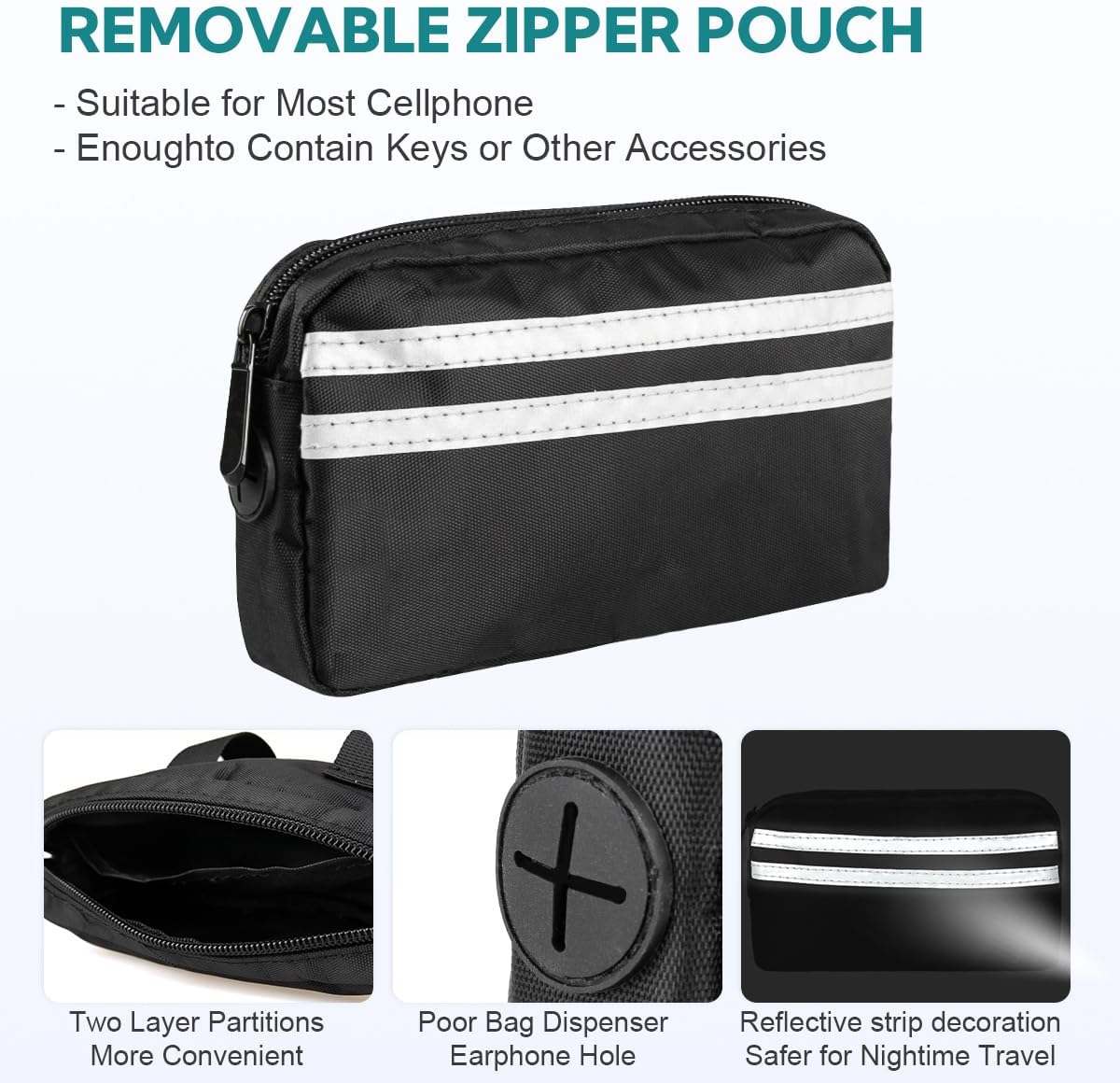 Hands Free Dog Leash with Pouch, Double Leash for Two Dogs, Retractable Dog Leashes with Double Padded Handles, for Running, Walking Accessories