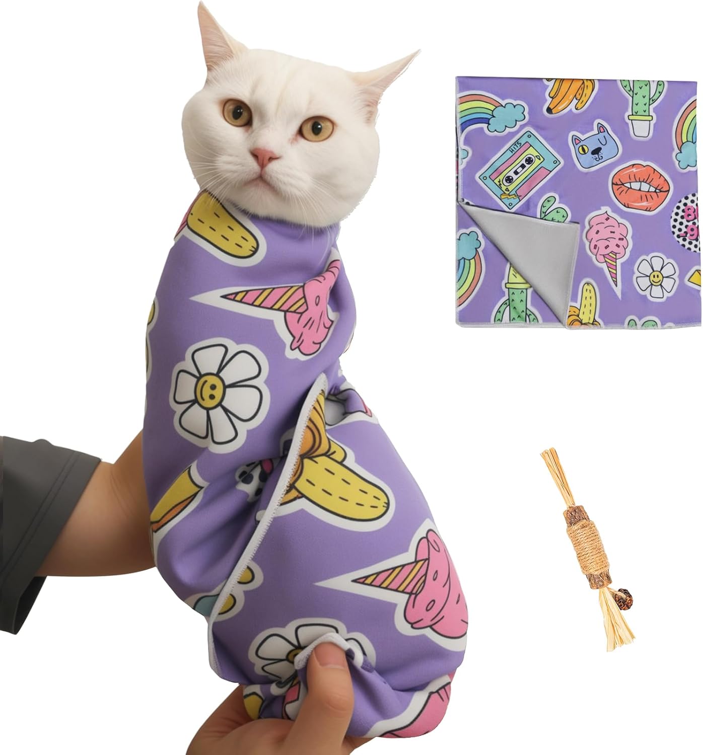 27.6" Cat Grooming Wrap,Self-Adherent Cat Wrap for Cutting Nails,Anti-Escape Cat Swaddle Wrap,Multifunctional Anti-Scratch Cat Restraint Wrap for Medicine,Nail Clipping,Ear Cleaning(Within 15lbs)