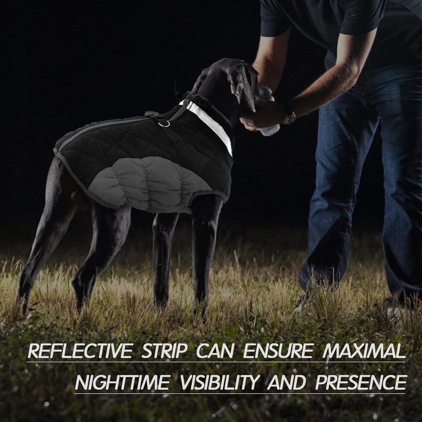 FUAMEY Dog Coat for Large Dogs,Waterproof Dog Winter Jacket with Harness Built in Puppy Cold Weather Coats Reflective Pet Vest with Zipper Warm Fleece Dogs Snowsuit Windproof Black XL