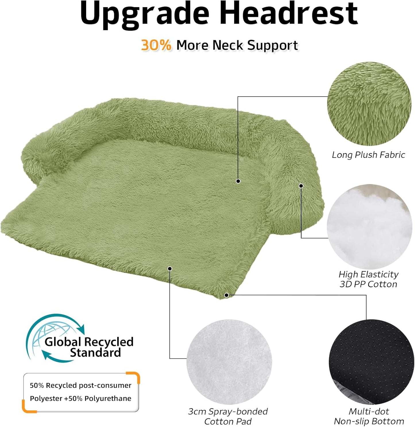 GGIB Calming Dog Bed Fluffy Plush Dog Mat for Furniture Protector with Removable Washable Cover for Large Medium Small Dogs and Cats (Extra Large (53x39.3x6), Grass Green)