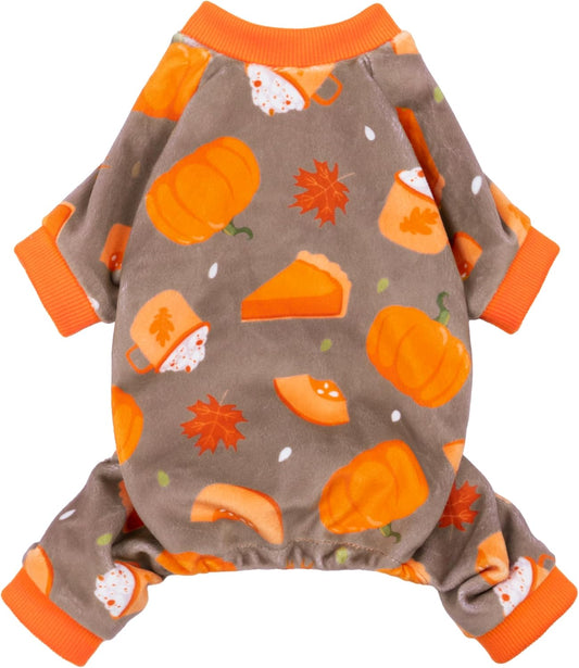 Fitwarm Pumpkin Dog Pajamas, Thanksgiving Outfit for Small Dogs Boy Girl, Pet Onesie, Brown, Orange, Large