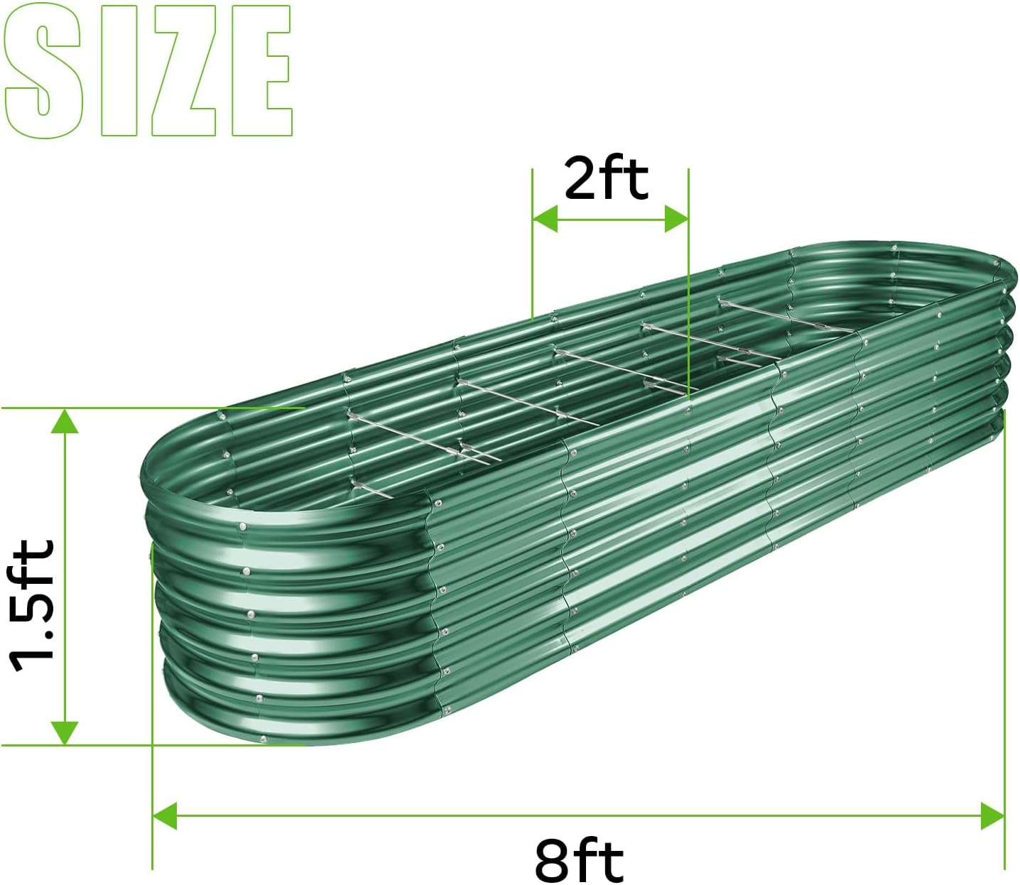 Land Guard 8×2×1.5ft Galvanized Raised Garden Bed Kit, Raised Garden Boxes Outdoor, Oval Metal Raised Garden Beds for Vegetables, Forest Green