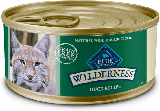 Blue Buffalo Wilderness Natural High-Protein Grain-Free Wet Food for Adult Cats, Duck Paté, 3-oz. Cans, 24 Count