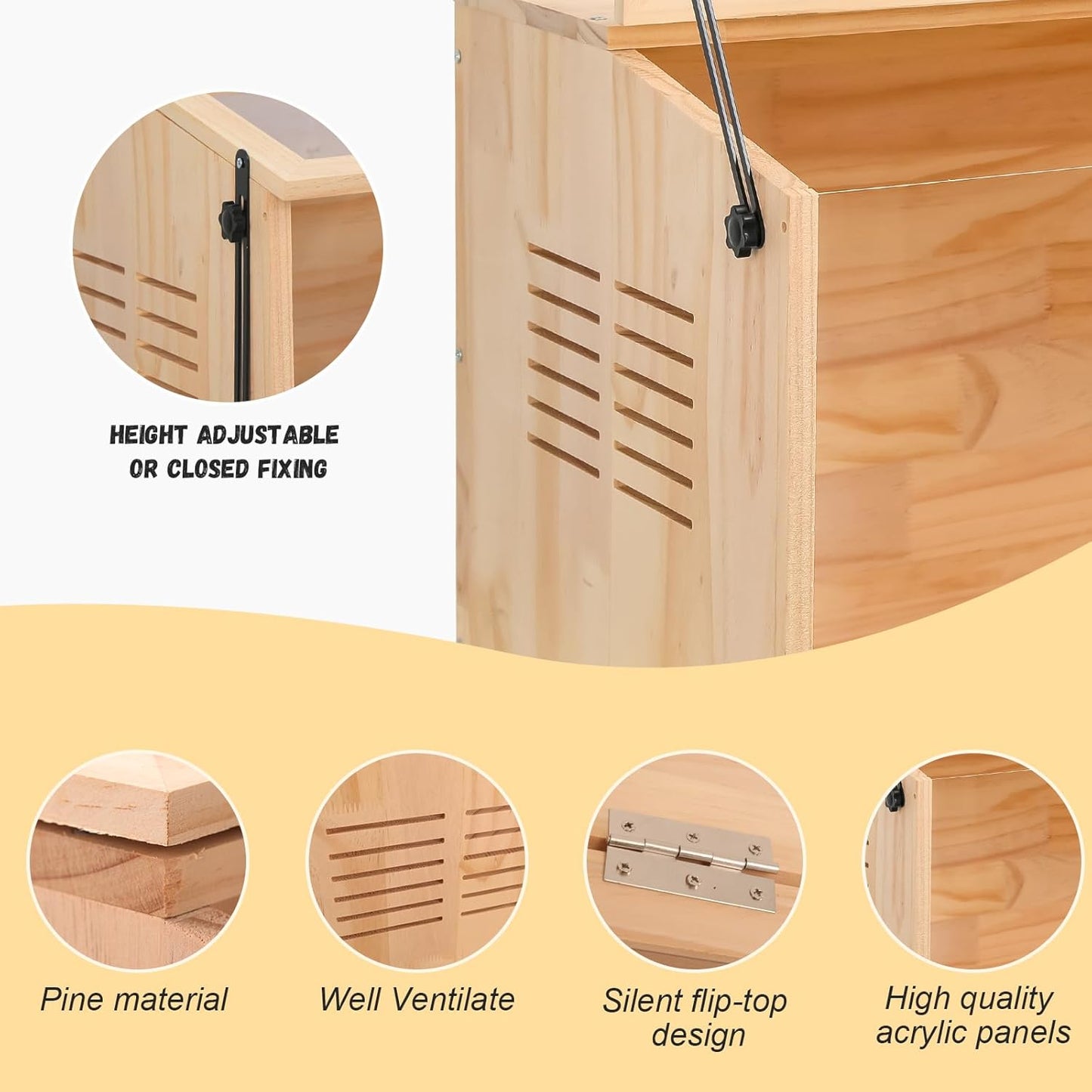 Wooden Hamster Cage,32" Lx16 Wx16 H,Animal Cabinet for Dwarf Syrian Hamsters Degus, Hamster Habitat with Openable Top and Large Acrylic Sheets, Natural Wooden Hamster Habitat.