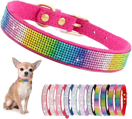 Rhinestone Dog Collar for Small Dogs, Bling Diamond Fancy Crystal Glitter Pretty Jewel Pet Puppy Collars for XXS XS Small Medium Large Breed Girl Dogs Female Cats Kitten, Colorful Hot Pink S