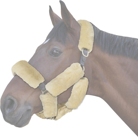 ECP Equine Comfort Products Merino Sheepskin Halter Fleece Set for Horses, 100% Natural Wool, Chafe Protection, Breathable Relief & Cushioned Comfort, Machine Washable, 9-Piece Set, Cream