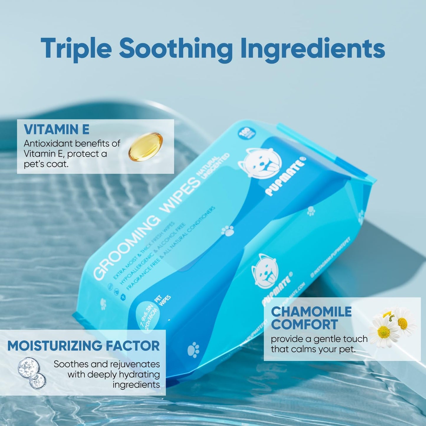 Natural Pet Grooming Wipes, 100 Fresh Counts, Extra Moist & Thick for Dogs & Cats, Puppies & Kittens