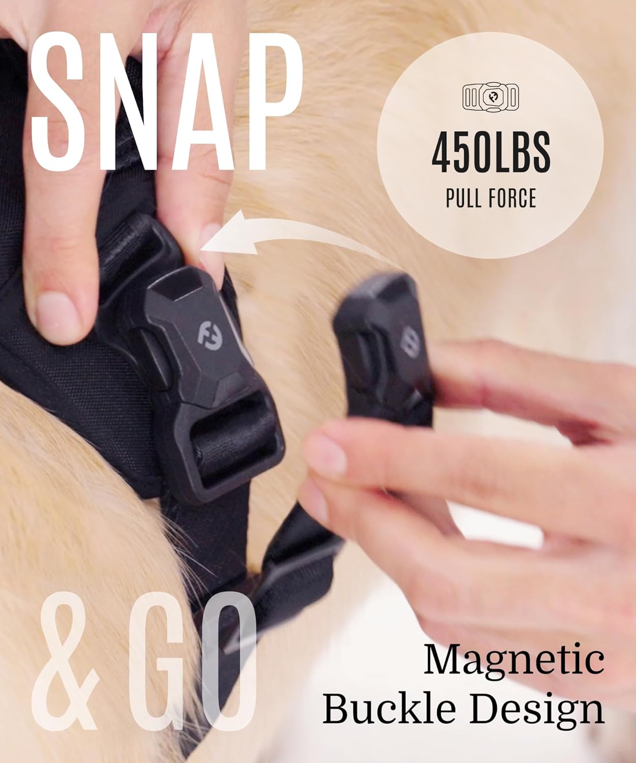 2025 New Edition, Fei & Eve MagEase Dog Harness - 3-Second Magnetic Buckles | 3-Point No-Pull Control | Heavy-Duty 900D Nylon | Dual Safety Handles | Breathable Mesh | Adjustable Fit | Medium,Black