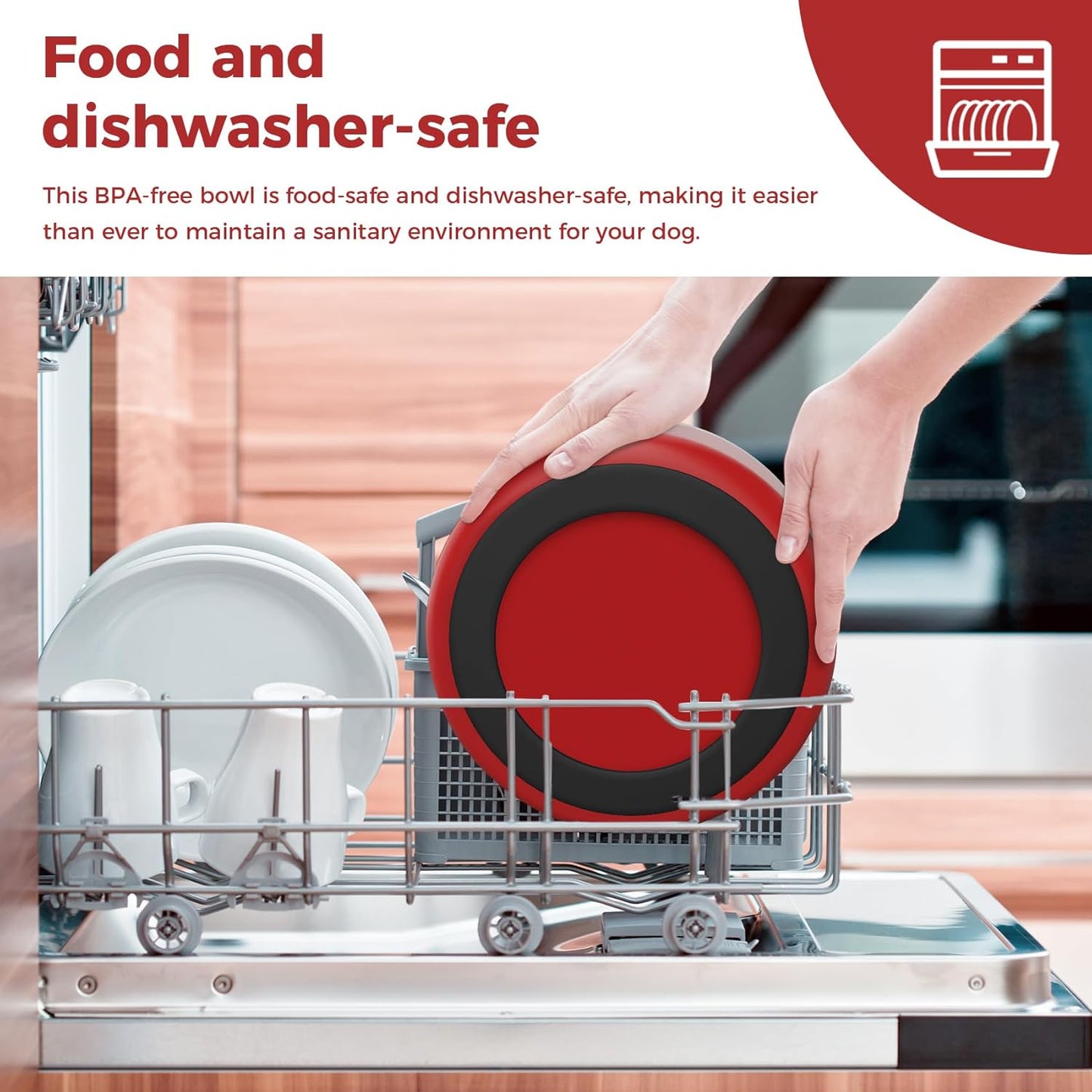 Dog Bowl, Stainless Steel Dog Food and Water Bowl with Non Slip Quiet Bottom, Easy to Clean, Dishwasher Safe, 40oz, Red