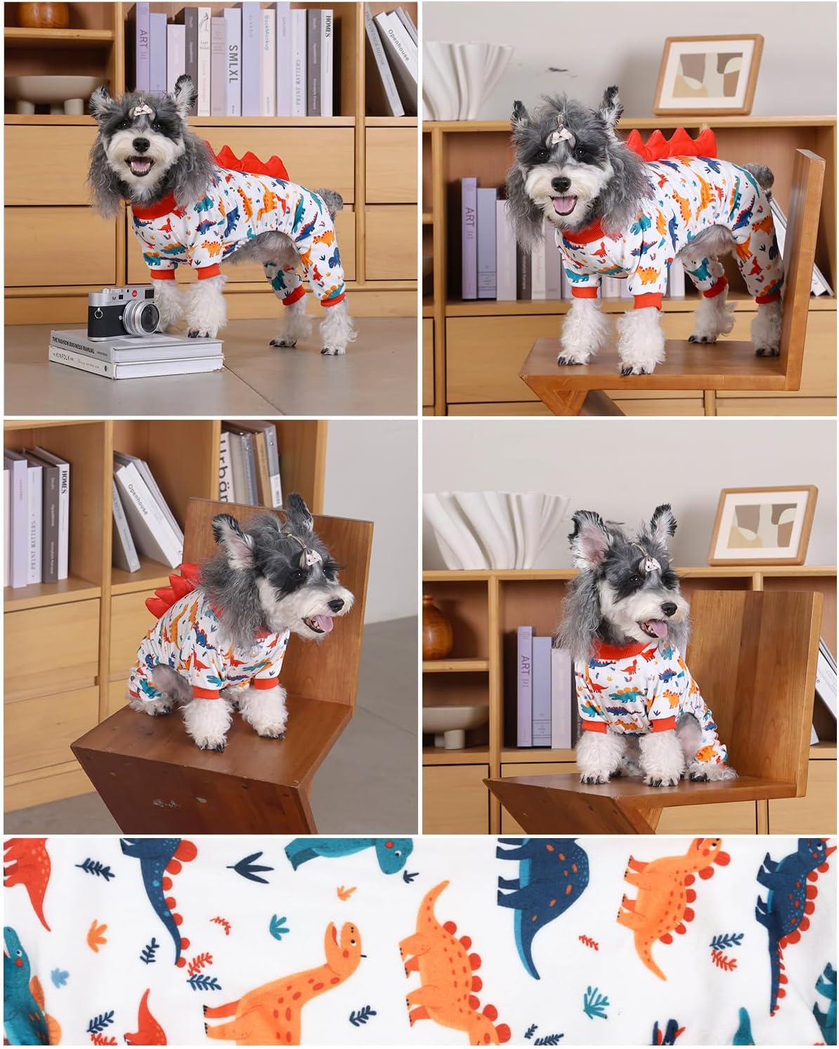 CuteBone Dinosaur Costume Dog Pajamas, Stretchy Spandex Crystal Velvet Sleepwear Coat for Small Dogs, Soft & Warm Pet Outfit Clothes for Cold Weather, Cozy Pullover Design COSP02M