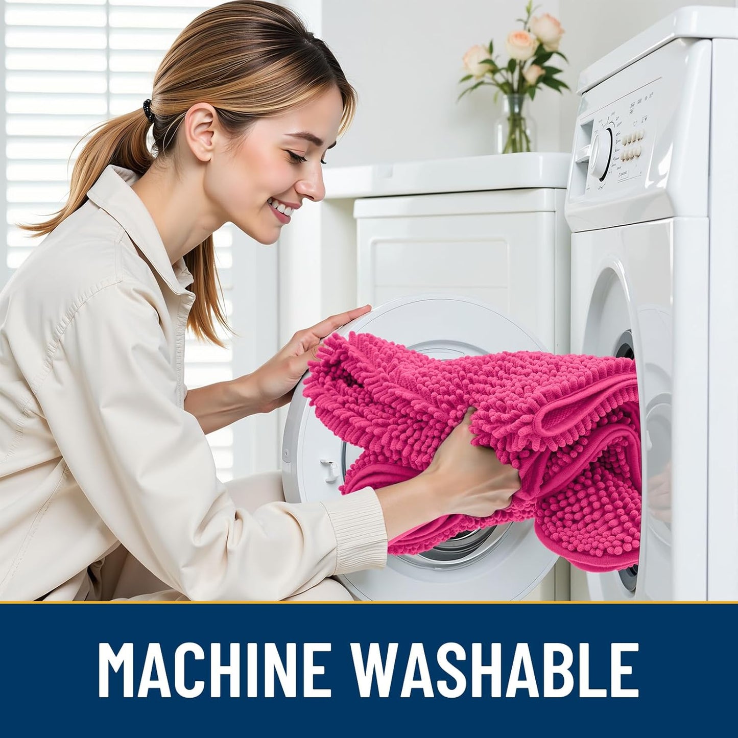 Smiry Dog Door Mat for Muddy Paws 30x20, Absorbs Moisture and Dirt Doormat, Non-Slip Washable Quick Dry Chenille Front Door Mat Indoor Entrance, Entryway Carpet for Inside Floor, Hot Pink