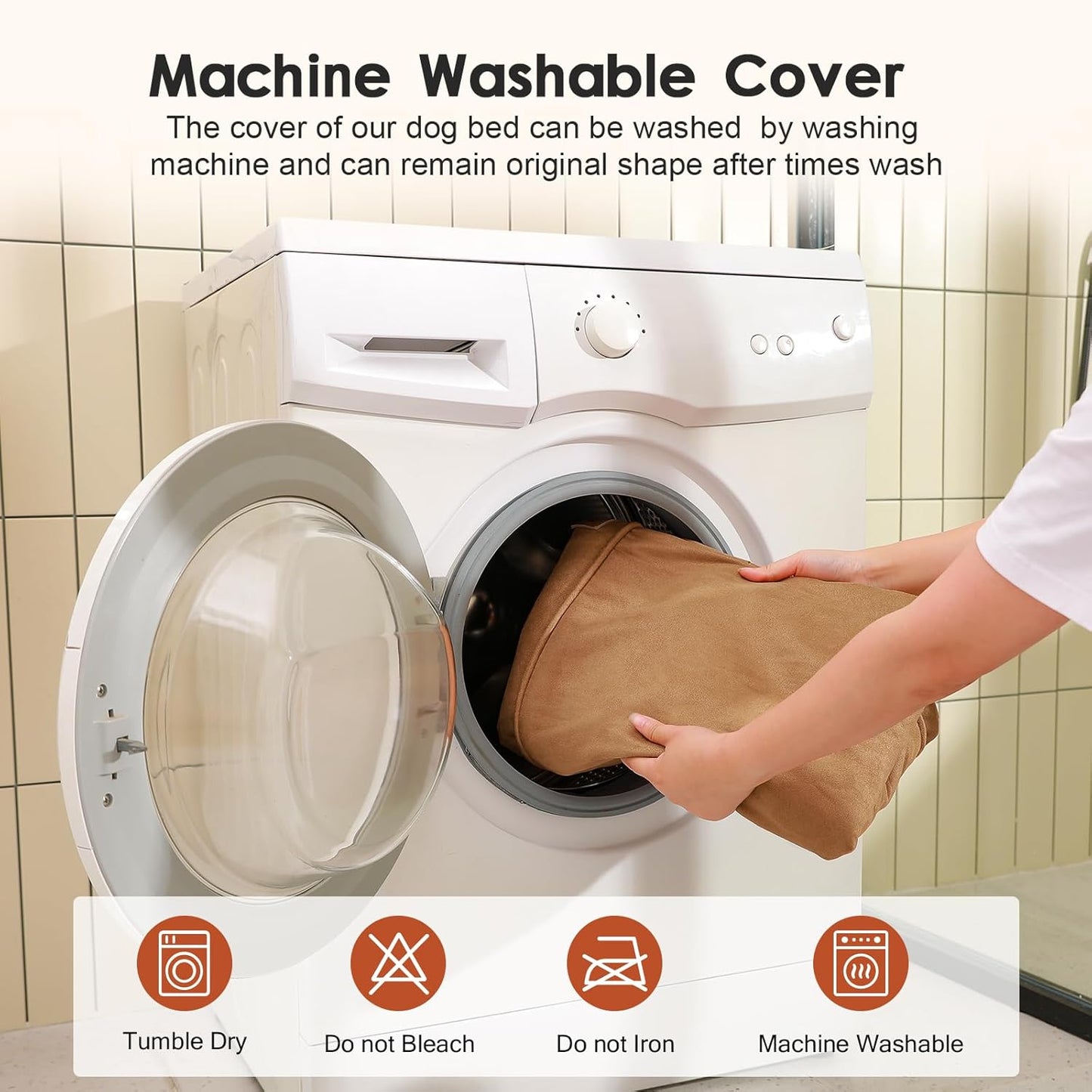 Upgraded Large Dog Bed, 3" Memory Foam with Waterproof Liner, Chew Resistant Microsuede Cover, Removable and Washable, for Indoor, Outdoor, and Car Use, Nonskid Base, 36x27 Inches L Khaki