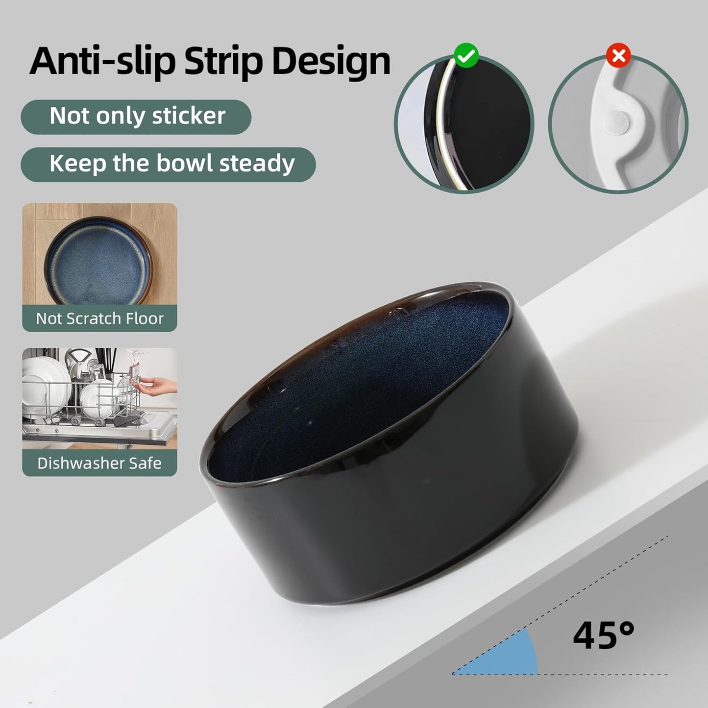 Ceramic Set of 2 Cat Bowls, Food and Water Bowls for Cats, Kitty, 2pcs Cat Dishes, Pet Feeder(5.1inch, 2 x Starry Sky Bowls)