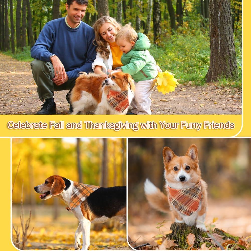 Vivifying Halloween Dog Bandana, 2 Pack Classic Plaid Fall Dog Scarf with Tassels Edges, Funny Pet Apparel & Accessories Costume for Thanksgiving Photo Prop, and Party Decor (Small, Yellow&Orange)