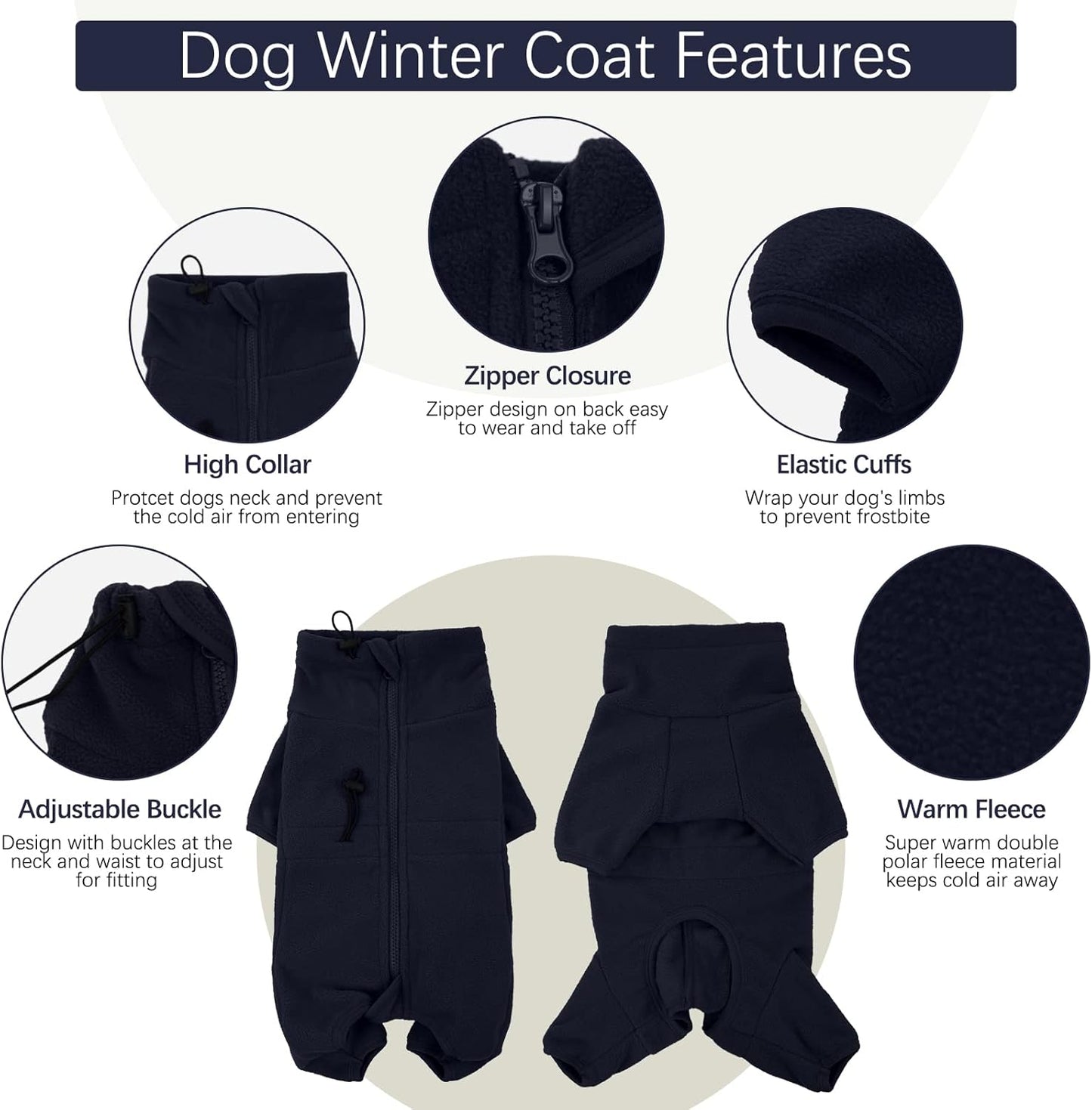 ROZKITCH Dog Fleece Pajamas, Pet Windproof Warm Cold Weather Jacket Vest Cozy Jumpsuit Apparel Outfit Clothes for Small Dog Walking Hiking Sleep Blue XS