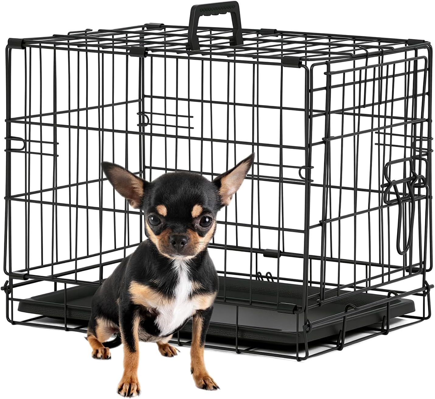 BestPet | Dog Crate | 18" | Black | Foldable Metal Kennel with Double Doors, Secure Slide-Bolt Latches, Leakproof Tray | Portable Dog Cage for Small Breeds | for Travel, Indoor & Outdoor Use
