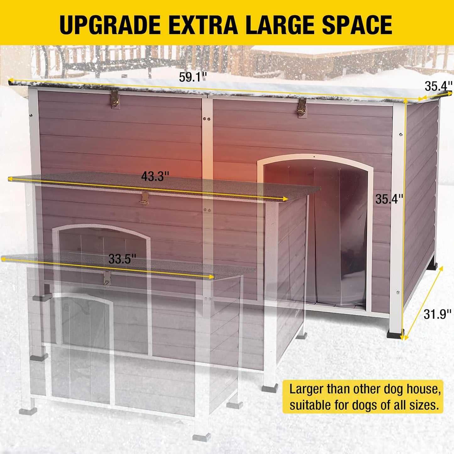 Aivituvin Large Dog House with Insulated Liner for Outdoor, Waterproof Outsides Heated Dog Kennel for Small Medium Large Dog with All-Around Iron Frame