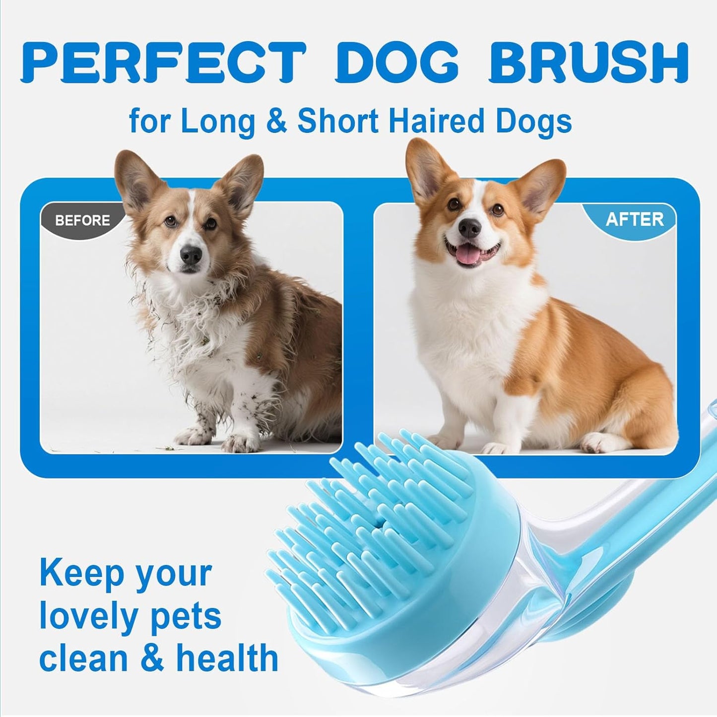 Dog Bath Brush, Silicone Pet Bath Brush with Soap Dispenser,Deep Cleansing & Gentle Massage for Dogs & Cats, Suitable for Long & Short Hair, Easy Grip, Bathing & Grooming(Blue)
