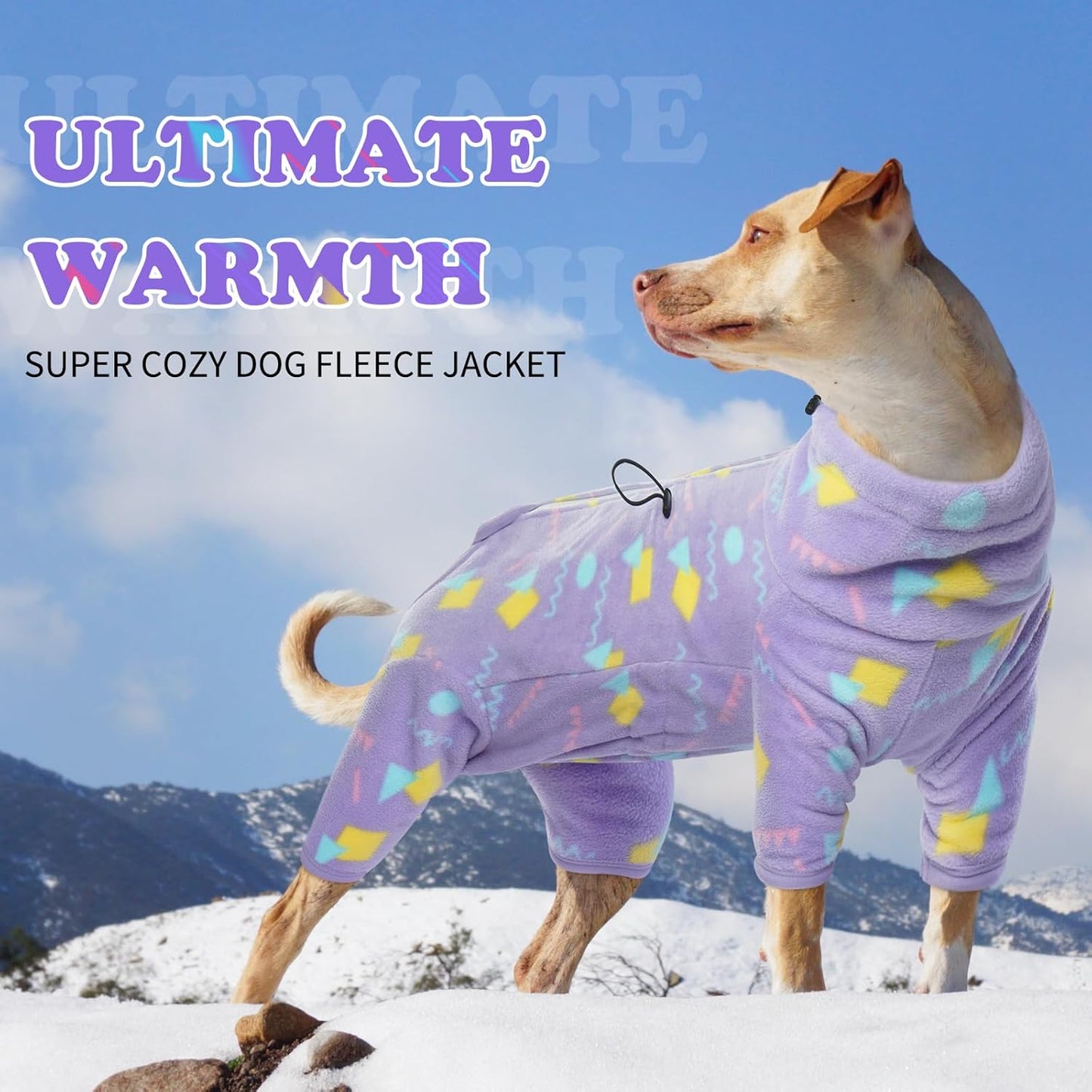 ROZKITCH Fleece Dog Jumpsuit, Pet Windproof Warm Cold Weather Jacket Vest with Luminous Zipper, Jumpsuit Apparel Outfit Clothes for Large Giant Dog Geometry 4XL