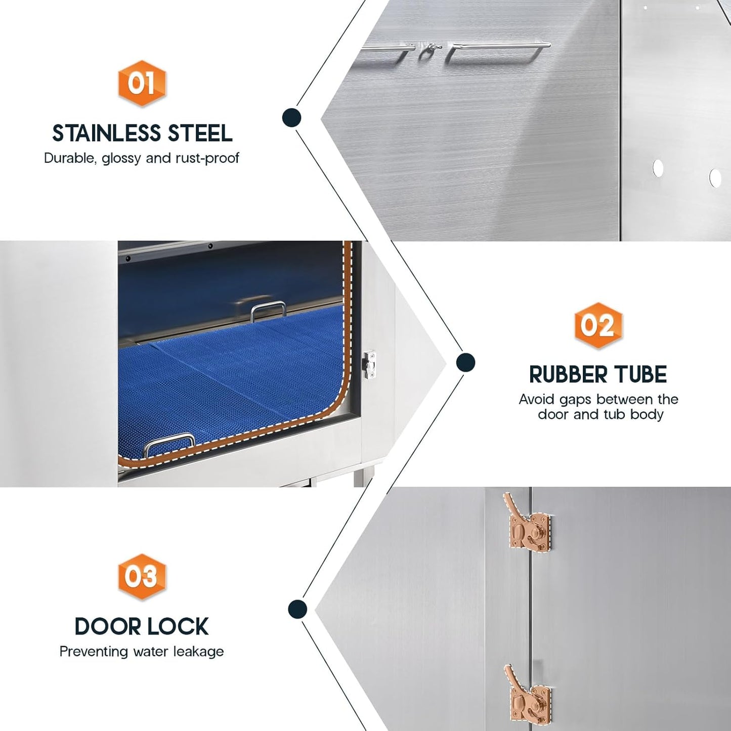 Albott 50 Inch Stainless Steel Dog Washing Station with Non-Slip Steps, Sprayer, Faucet, Soap Box – Professional Pet Bathtub for Small and Medium Pets, Use at Home, Garage, or Grooming (Right Door)