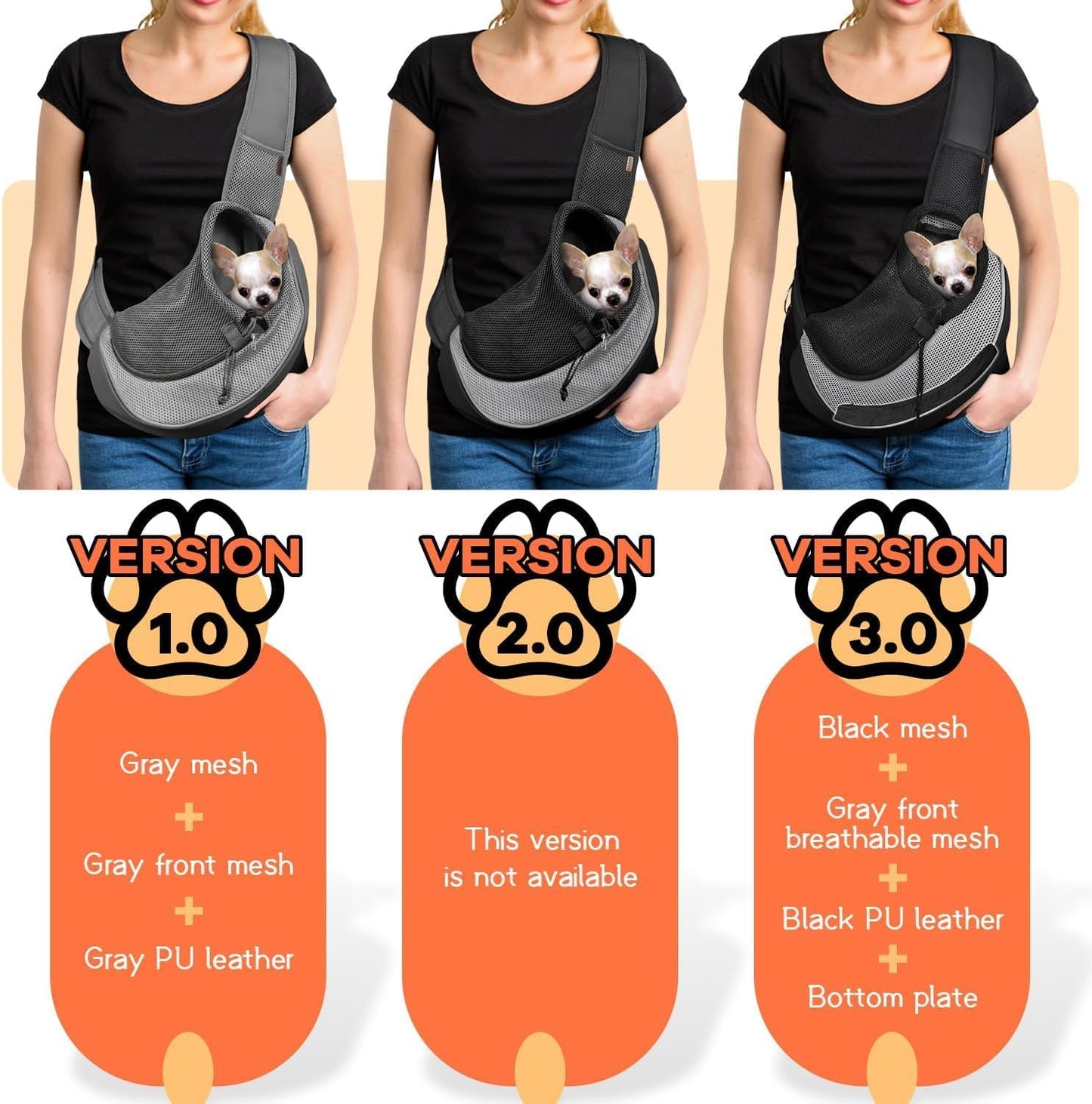 YUDODO Pet Sling Carrier for Small Dogs & Cats – Hands-Free Puppy Carrier with Safety Hook, Large Zipper Pocket, Soft Breathable Mesh, Adjustable Strap & Reflective Strip (Gray 3.0 S)