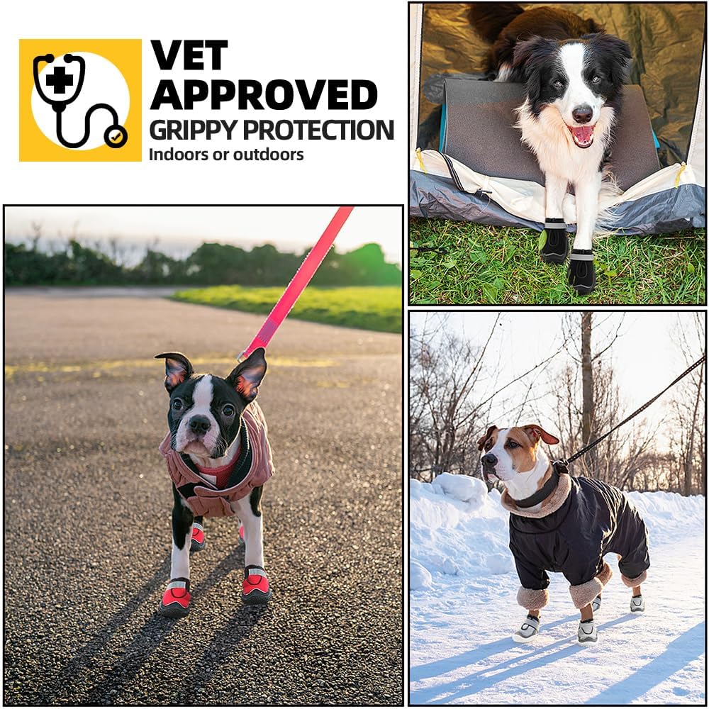 Hcpet Dog Boots for Large Dogs, Dog Shoes for Hot Pavement Winter Snow, Paw Protector Dog Booties Designed for Comfort and Breathability, Outdoor Booties for Small Medium Dogs for Hiking Pink Size 1