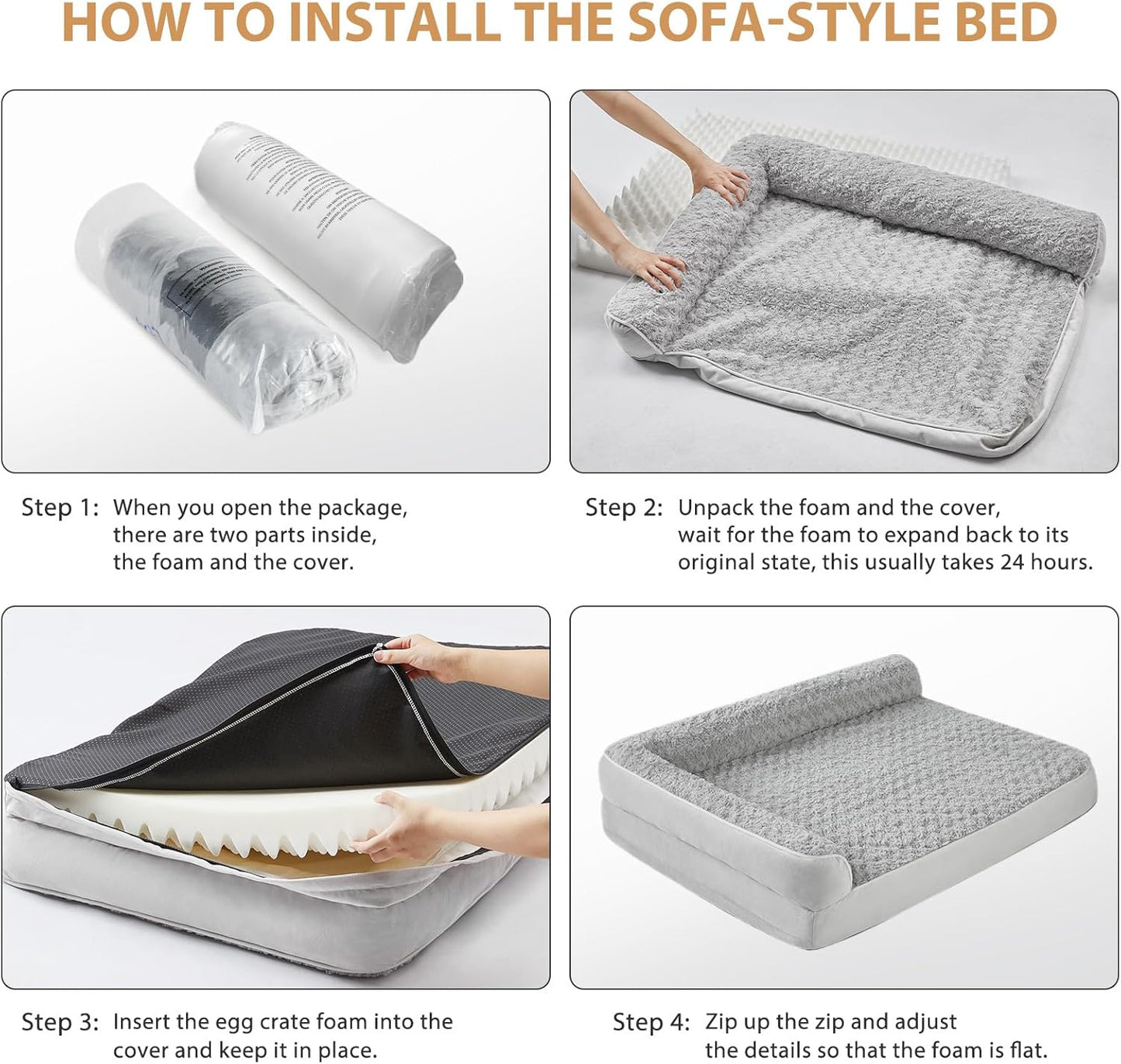 BFPETHOME Orthopedic Dog Beds for Large Dogs-Waterproof Sofa Dog Bed with Removable Washable Cover, Large Pet Bed with Waterproof Lining and Nonskid Bottom, Pet Bed for Dogs