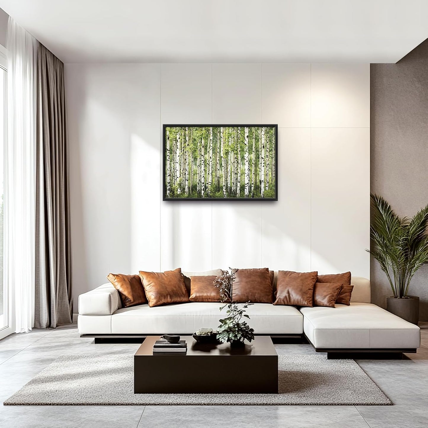 Extra Large Birch Tree Framed Wall Art for Living Room,Oversized Green Aspen Trees Forest Pictures Wall Decor,Canvas Print Painting Modern Artwork Bedroom Office Bathroom 36L" x 24W"