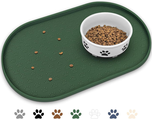 KPWACD Pet Placemat for Dog and Cat, Anti-Slip Waterproof Dogs Feeding Bowl Mat Prevent Food and Water Overflow, Silicone Puppy Dish Mats Suitable for Small Medium Big Pets, Hunter Green, 24" * 16"