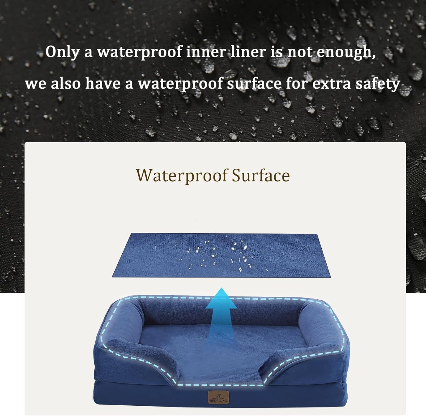 Bedfolks Orthopedic Dog Bed Extra Small, Waterproof Dog Sofa Bed for Small Dogs & Cats, Egg Foam Pet Couch Bed with Removable Washable Cover and Nonslip Bottom, Navy Blue