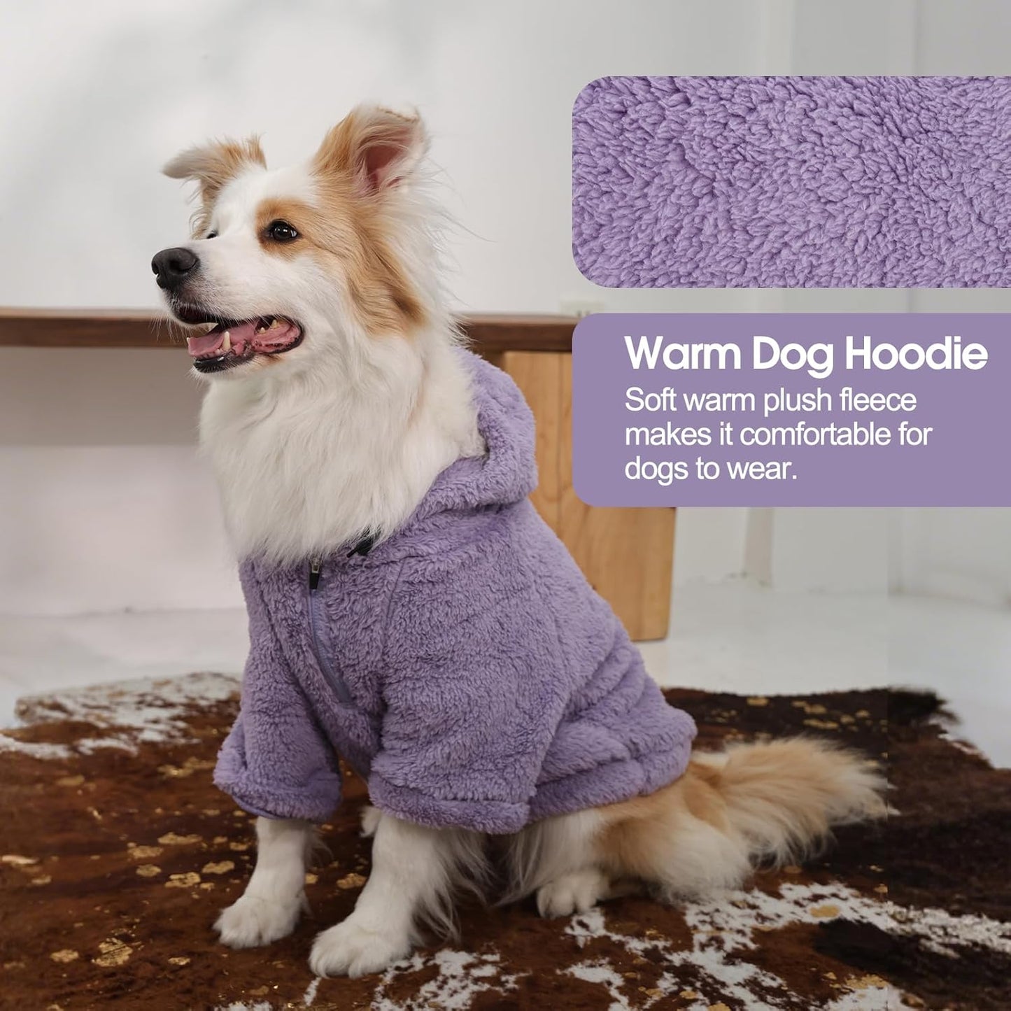 IDOMIK Fuzzy Dog Sweater with Adjustable Hood, Warm Fleece Dog Sweater Hoodie with Harness Hole & Pocket, Pullover Sweaters for Small Dogs, Fuzzy Hooded Sweatshirt for Fall Winter Christmas,Purple,S
