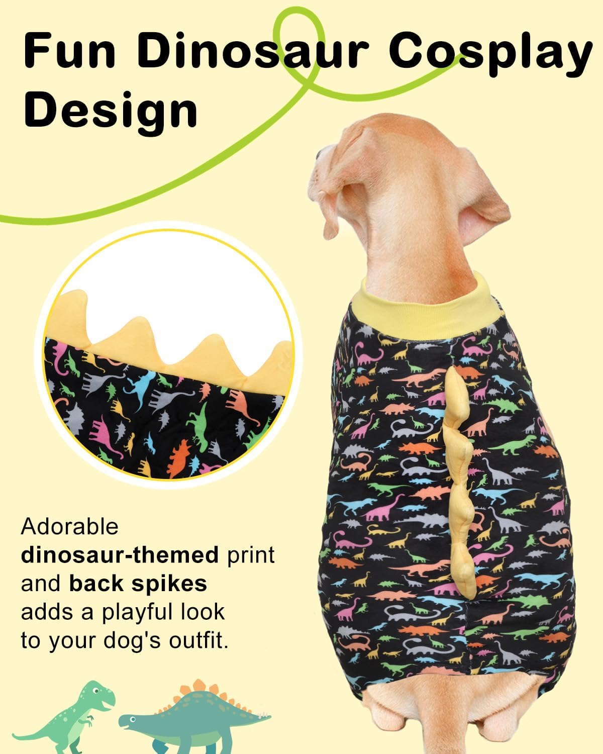 CuteBone Dinosaur Costume Dog Pajamas, Stretchy Spandex Crystal Velvet Sleepwear Coat for Small Dogs, Soft & Warm Pet Outfit Clothes for Cold Weather, Cozy Pullover Design COSP01-3XL