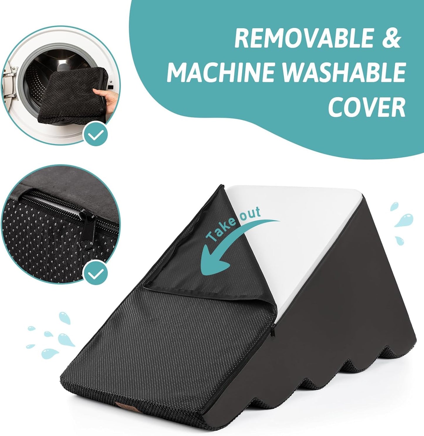 Extra Wide Dog Stairs 19.7" Width, Large Pet Step for Small Medium Dog, Puppy or Cat, Ramp for High Bed or Car, High Density Foam Ladder, Stable, 5 Step, 19.7x33x22.4 inch, Black