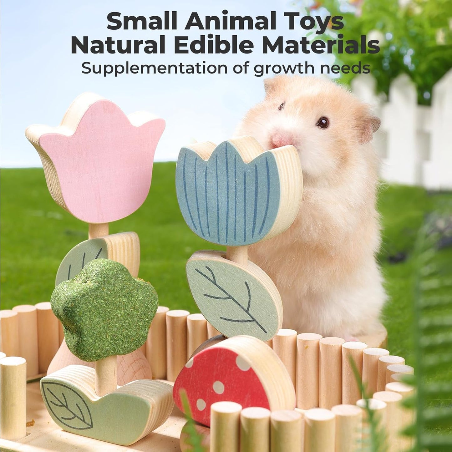 mini&moe Hamster Chew Toys for Teeth - Guinea Pig Chews Enrichment Toys Natural Edible Rabbit Chew Toy for Bunny, Rat, Chinchilla, Gerbils and Others Small Animal