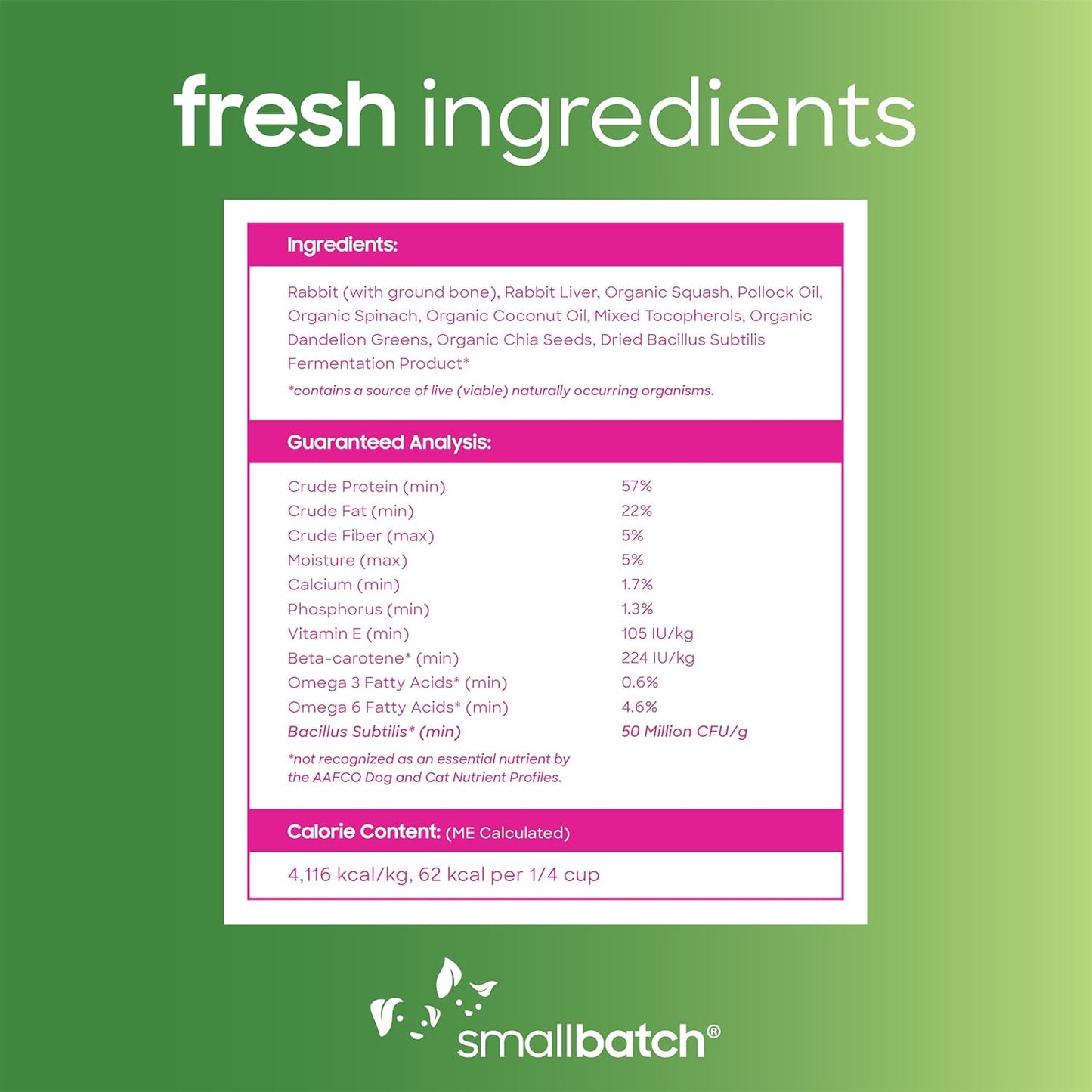 Smallbatch Freeze Dried Dog Treats, Superfood Food Topper Rabbit Bites for Dogs & Cats, Probiotics, Organic Ingredients, High Protein, Grain Free Healthy Treat & Food Topper, Made in the USA, 7 oz Bag