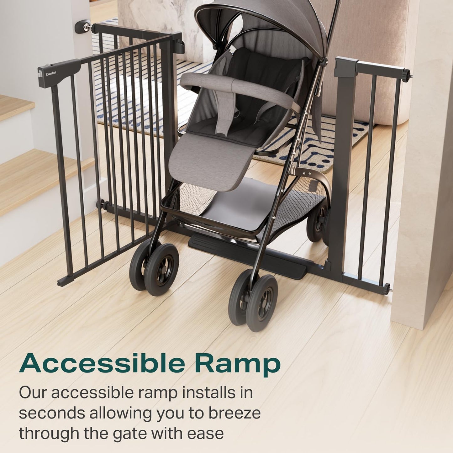 Cumbor 29.7-46" Baby Gate for Stairs, Mom's Choice Awards Winner-Auto Close Dog Gate for The House, Gifts for Mom, Easy Install Pressure Mounted Pet Gates for Doorways, Black